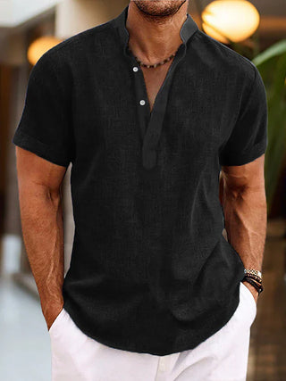 Silas Linen Shirt – Breathable Summer Henley with Short Sleeves
